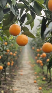 橙园硕果累累的丰收景象