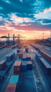 港口黄昏下的集装箱景象