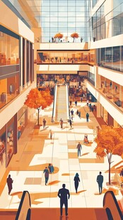 现代繁华购物中心内景