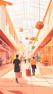 商场内行人购物温馨场景