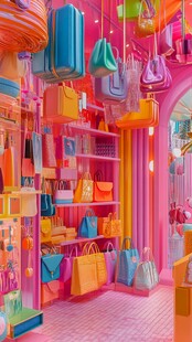 色彩缤纷的时尚包包陈列室