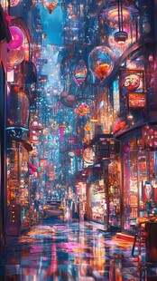 梦幻赛博朋克风繁华街道