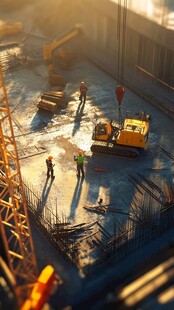 建筑工地忙碌施工场景