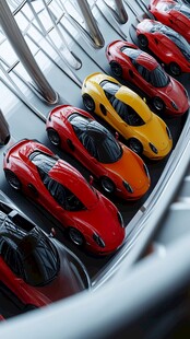 多彩跑车整齐排列展示