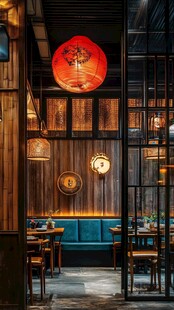 中式餐厅内的典雅灯笼景致