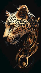 金色机械猎豹头部特写