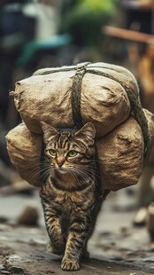 小猫负重前行的坚毅瞬间