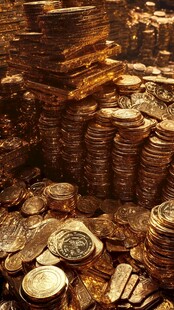 金光闪耀的金银财宝堆