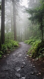 雾中森林小径的静谧之美