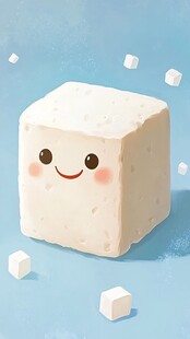 可爱微笑豆腐块插画