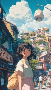 少女漫步于多彩街巷