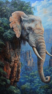 悬崖边的大象奇幻景象