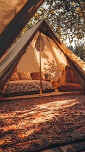 温馨野外帐篷内的惬意时光