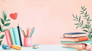 温馨书桌 文具与书籍的角落