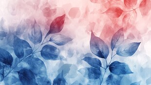 蓝红渐变叶水彩梦幻背景