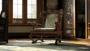 中式古典雕花摇椅静置于室