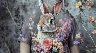 兔子花卉图案个性T恤