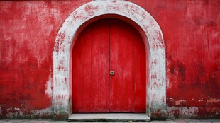 红墙拱门 古朴中式木门