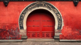 红墙拱门 中式古典建筑之美