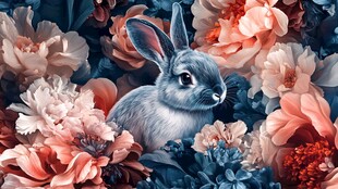 花丛中的可爱灰兔