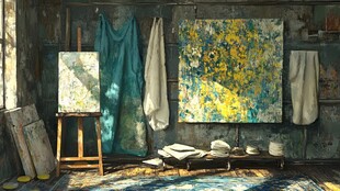 艺术工作室的多彩创作角落