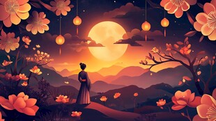 月下佳人赏繁花与明月