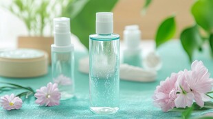 清新护肤品摆拍 淡雅花卉相伴