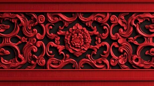 中式红漆雕花装饰图案