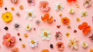 缤纷小花装点粉色梦幻背景