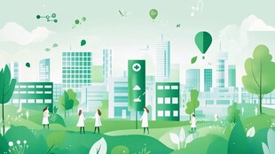 绿色城市中的医护人员风采