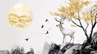 月下灵鹿赏景图