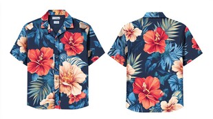 夏威夷风情印花短袖衬衫