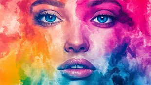 梦幻彩色水彩绘就的女性面容