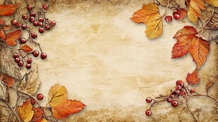 秋日枯叶红果复古背景图