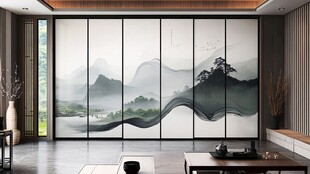 中式山水屏风的雅致空间
