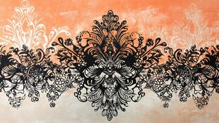橙色背景华丽黑色花纹图案
