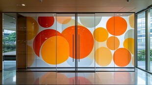 多彩圆形装饰的玻璃门