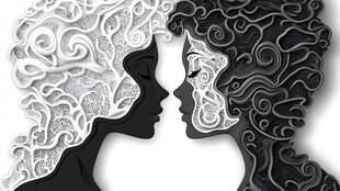 黑白双人轮廓梦幻图案