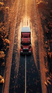 公路上行驶的红色重型卡车