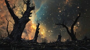 星空下的枯树奇幻景象
