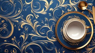 蓝金奢华风茶具装饰图案