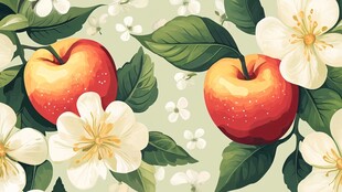 苹果花卉图案的清新插画