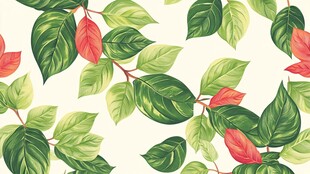 绿叶红边植物无缝图案