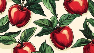 红苹果绿叶无缝图案