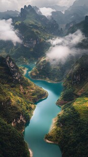 壮美山川间的蜿蜒碧河