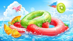 夏日水果泳圈清凉水上场景