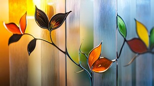 彩色玻璃风的枝叶艺术画面