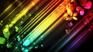 炫彩光线与梦幻花叶背景