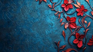 蓝底红花卉精美装饰图案