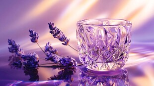 紫色薰衣草与水晶杯静物